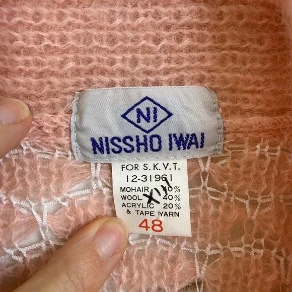 VINTAGE 1961 Nissho-Iwai Mohair Cardigan DOUBLE BREASTED Sweater WOMEN 48 JAPAN